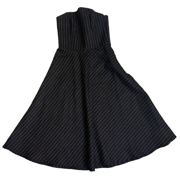 Banana Republic Dress Womens 2 Black White Striped Wool Fit & Flare Strapless - Picture 4 of 14